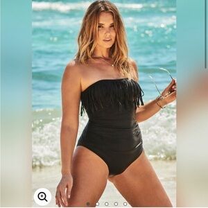 swimsuits for all slimming fringe bandeau one piece.